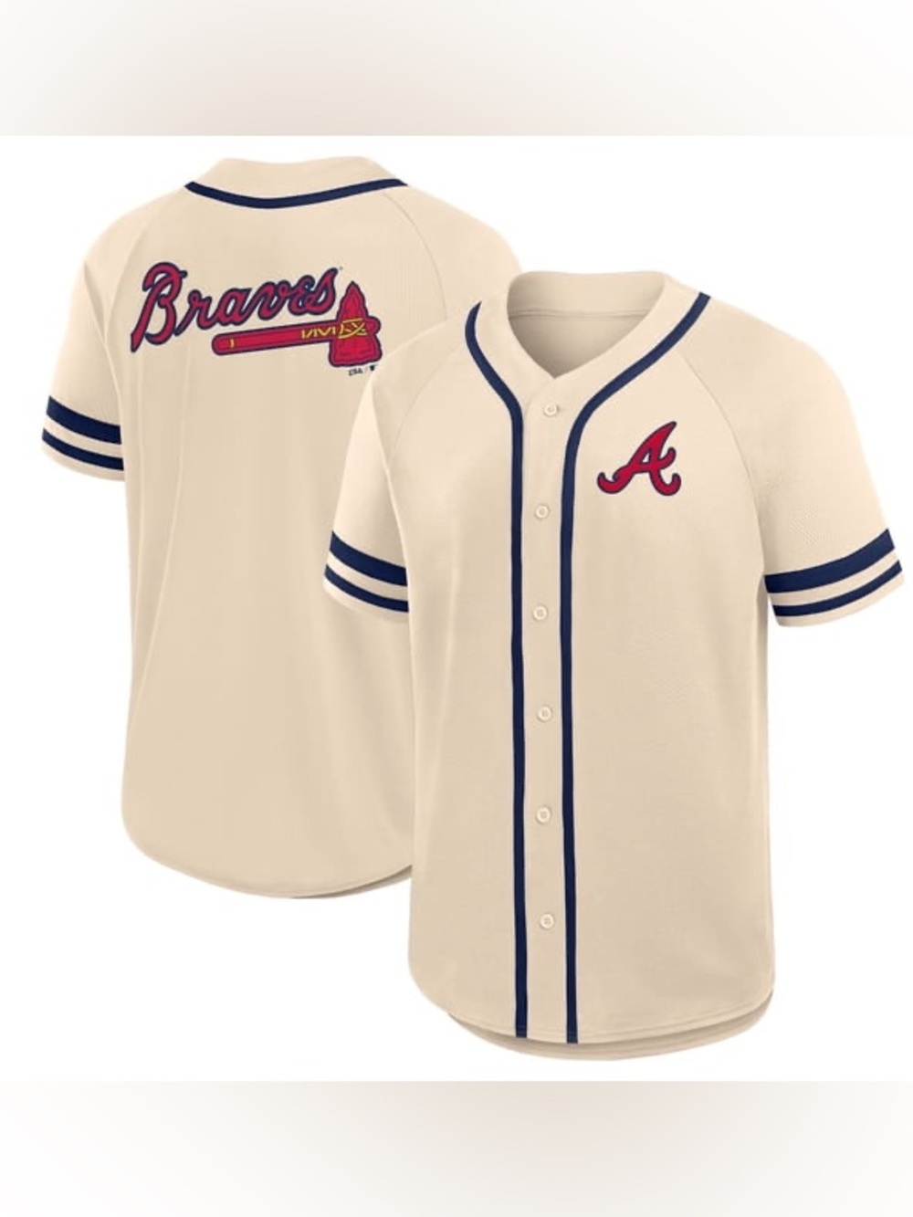 Atlanta Braves MLB Cream Button-Down Baseball Jersey XXL